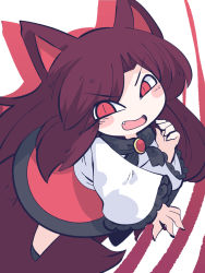 Rule 34 | 1girl, animal ears, blush, brown hair, chahan (fried rice0614), dress, fang, full body, highres, imaizumi kagerou, long hair, long sleeves, one-hour drawing challenge, open mouth, red eyes, smile, solo, tail, touhou, white dress, wolf ears, wolf tail