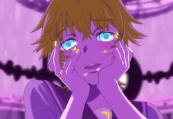 Rule 34 | 1boy, bad id, bad pixiv id, glowing, hands on own cheeks, hands on own face, kagamine len, male focus, mirai nikki, nail polish, parody, potato (potato1827), solo, vocaloid, yandere trance, yellow nails