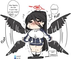 Rule 34 | 1girl, absurdres, black hair, black wings, blue archive, blush, chibi, commentary, english commentary, english text, feathered wings, flapping, full body, gym shorts, gym uniform, hair between eyes, halo, hasumi (blue archive), hasumi (track) (blue archive), highres, jacket, long hair, long sleeves, looking at viewer, official alternate costume, ponytail, pout, sesield, short shorts, shorts, sidelocks, simple background, sketch, solo, standing, track jacket, trembling, white background, wings