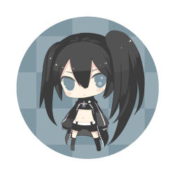 Rule 34 | + +, 10s, 1girl, :&lt;, belt, bikini, bikini top only, black hair, black rock shooter, black rock shooter (character), blue eyes, blush stickers, boots, chibi, coat, female focus, flat chest, full body, hood, hooded jacket, jacket, knee boots, long hair, lowres, midriff, navel, pale skin, puti devil, scar, shorts, solo, star (symbol), swimsuit, twintails, uneven twintails, very long hair, vocaloid, zipper