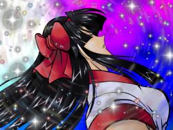Rule 34 | 1girl, ainu clothes, black hair, breasts, closed eyes, from side, hair ribbon, highres, large breasts, long hair, nakoruru, parted lips, ribbon, samurai spirits, snk, solo, the king of fighters