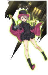 Rule 34 | 1girl, :o, ange (princess principal), asymmetrical hair, aura, black cape, black footwear, black hat, black skirt, blue eyes, braid, breasts, cape, cavorite ball, cityscape, full body, fur trim, grey hair, hat, highres, looking at viewer, official art, princess principal, princess principal game of mission, shoes, short hair, skirt, small breasts, solo, top hat, transparent background, upside-down