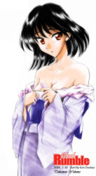 Rule 34 | 00s, 1girl, black hair, breasts, cleavage, japanese clothes, red eyes, school rumble, short hair, solo, tagme, tsukamoto yakumo, undressing