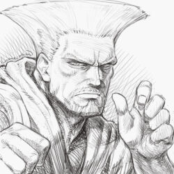 Rule 34 | 1boy, facial hair, fighting stance, goatee, graphite (medium), guile, hands up, kuroneco, male focus, mustache stubble, official alternate costume, short hair, solo, street fighter, street fighter 6, stubble, traditional media, upper body