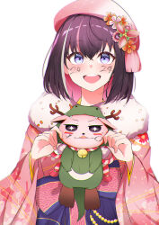 Rule 34 | 1girl, 2024, absurdres, azki (hololive), azki (new year) (hololive), beret, blush, brown hair, colored inner hair, commentary request, creature, floral print, floral print kimono, flower, gradient hat, hair between eyes, hat, hat flower, highres, holding, holding creature, hololive, japanese clothes, kimono, long sleeves, looking at viewer, medium hair, mole, mole under eye, multicolored hair, official alternate costume, official alternate hairstyle, open mouth, pink hair, pink headwear, pink kimono, pioneer (azki), print kimono, purple eyes, scarf, simple background, smile, streaked hair, teeth, upper body, upper teeth only, virtual youtuber, white background, white hair, white scarf, wide sleeves, yamaki (yamaki801)