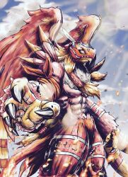 Rule 34 | claws, digimon, digimon (creature), garudamon, highres, mask, muscular, solo, wings