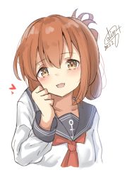 Rule 34 | 1girl, anchor symbol, black sailor collar, brown eyes, brown hair, calin, cropped torso, dated, highres, inazuma (kancolle), kantai collection, long hair, looking at viewer, neckerchief, one-hour drawing challenge, red neckerchief, sailor collar, school uniform, serafuku, signature, simple background, solo, upper body, white background