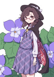 Rule 34 | 1girl, absurdres, flower, high collar, highres, kame (kamepan44231), one-hour drawing challenge, simple background, solo, touhou, usami sumireko, violet (flower), white background