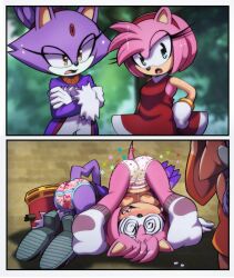 Rule 34 | 2girls, 2koma, @ @, age difference, ahoge, amy rose, animal ears, armpits, assisted exposure, backless dress, backless outfit, before and after, bent over, blaze the cat, bob cut, boots, unworn boots, breasts, cat ears, cat girl, cat tail, clenched hands, colored skin, comic, cream the rabbit, crossed arms, day, defeat, disgust, dizzy, dress, euf-dreamer, female focus, forehead jewel, forest, full body, furry, furry female, gloves, green eyes, hammer, hands on own hips, hedgehog ears, hedgehog girl, hedgehog tail, height difference, highres, humiliation, legs, missing tooth, multicolored skin, multiple girls, nature, neck, nipples, no bra, open mouth, outdoors, panties, panties only, pants, peeing, peeing in mouth, peeing self, pink hair, print panties, purple hair, shiny skin, short hair, sidelocks, small breasts, socks, sonic (series), source request, standing, star (symbol), tail, thighs, tight clothes, tight pants, topless, two-tone skin, underwear, upside-down, wardrobe malfunction, wet, wet clothes, wet panties, yellow eyes