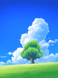 Rule 34 | blue sky, cloud, commentary, day, grass, highres, making-of available, mclelun, nature, no humans, original, photoshop (medium), scenery, sky, tree