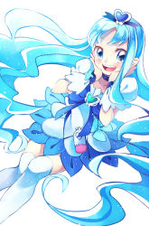 Rule 34 | 10s, 1girl, bad id, bad pixiv id, blue eyes, blue hair, blue skirt, blue theme, blush, brooch, cure marine, hands on own cheeks, hands on own face, heart, heart brooch, heartcatch precure!, jewelry, kurumi erika, long hair, looking at viewer, magical girl, matching hair/eyes, open mouth, precure, simple background, skirt, smile, solo, syouson, thighhighs, very long hair, white background, white thighhighs