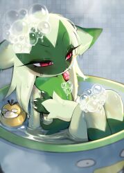 Rule 34 | 1girl, absurdres, animal nose, bath, bubble, covering breasts, covering privates, creatures (company), floragato, furry, furry female, game freak, half-closed eyes, highres, nintendo, pokemon, sitting, snout, textless version, water, wet, yuio58ok