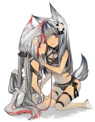 Rule 34 | 2girls, ;3, ;d, animal ears, barefoot, black ribbon, blue hair, blush, breasts, bridal garter, brown eyes, fishnet legwear, fishnets, flower, fox ears, fox tail, grey hair, hair bobbles, hair flower, hair ornament, hair ribbon, kneeling, lingerie, long hair, looking at viewer, low twintails, medium breasts, multicolored eyes, multicolored hair, multiple girls, navel, one eye closed, open mouth, original, petite, purple eyes, rayvon, red eyes, red hair, ribbon, sitting, smile, streaked hair, tail, tongue, tongue out, twintails, underwear, unfinished, very long hair, wariza, yellow flower