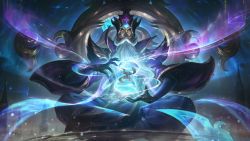 Rule 34 | 1boy, absurdres, beard, blue jacket, blue pants, facial hair, helmet, highres, ice, indian style, jacket, league of legends, looking at viewer, magic, male focus, mustache, night, official art, old, old man, outdoors, pants, pointy ears, shoulder plates, sitting, snow, snowing, solo, white hair, wide sleeves, winterblessed zilean, yellow eyes, zilean