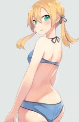 Rule 34 | 10s, 1girl, ass, bikini, blonde hair, butt crack, from behind, green eyes, halterneck, highres, ichijou (kr neru0), kantai collection, long hair, looking back, low twintails, prinz eugen (kancolle), solo, swimsuit, twintails