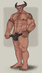 Rule 34 | 1boy, abs, arm tattoo, bara, beard, biceps, big feet, black male underwear, check copyright, chest hair, copyright request, curled horns, dark-skinned male, dark skin, dragon age, earrings, facial hair, full body, growlygruntz, hand tattoo, highres, horns, jewelry, jockstrap, large feet, large hands, large pectorals, looking at viewer, male focus, male pubic hair, male underwear, male underwear pull, muscular, muscular male, nipples, original, pectorals, penis, penis peek, pubic hair, pubic hair peek, pulled by self, short hair, shoulder tattoo, smile, solo, standing, stomach, stubble, tattoo, tattoo on hand, thick arms, thick thighs, thighs, topless male, tumblr username, underwear, underwear only, veins, veiny arms