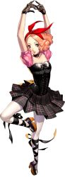 Rule 34 | 10s, 1girl, ballet, bow, breasts, brown eyes, brown hair, choker, cleavage, corset, full body, gloves, hair bow, high heels, lace, lace-trimmed gloves, lace trim, looking at viewer, matching hair/eyes, official art, okumura haru, pantyhose, persona, persona 5, persona 5: dancing star night, persona dancing, plaid, plaid skirt, platform footwear, puffy short sleeves, puffy sleeves, red ribbon, ribbon, short sleeves, skirt, smile, soejima shigenori, solo, transparent background, white pantyhose