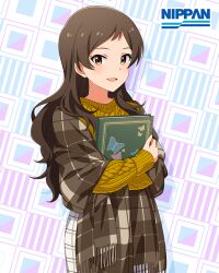 Rule 34 | 1girl, animal print, book, brown eyes, brown hair, butterfly print, card (medium), idolmaster, idolmaster million live!, idolmaster million live! theater days, kitazawa shiho, official art, open mouth, solo
