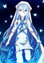 Rule 34 | 1girl, azura (fire emblem), bad id, bad twitter id, blue hair, bug, butterfly, card, closed mouth, crml orng, crying, crying with eyes open, detached sleeves, fire emblem, fire emblem fates, fire emblem heroes, hair between eyes, highres, holding, holding card, bug, jewelry, long hair, nintendo, pendant, solo, tears, twitter username, veil, yellow eyes, aged down
