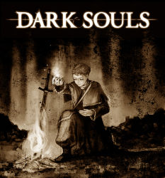 Rule 34 | dark souls (series), dark souls i, fire, from software, kneeling, kuyama516, monochrome, priest, sword, weapon