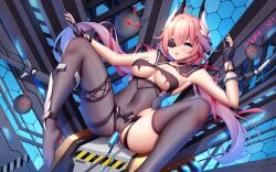 Rule 34 | 1girl, black gloves, black thighhighs, blue eyes, breasts, cameltoe, commentary request, covered navel, eyepatch, fingerless gloves, gloves, hair ornament, highres, indie virtual youtuber, large breasts, long hair, lying, object insertion, on back, open mouth, pink hair, sakurada hane, solo, spread legs, thighhighs, thighs, uncensored, vaginal, vaginal object insertion, virtual youtuber, wsman
