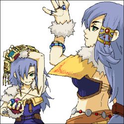Rule 34 | back, blue hair, final fantasy, final fantasy crystal chronicles, green eyes, jewelry, lowres, selkie, wolfie selkie (female), wolfie selkie (male)
