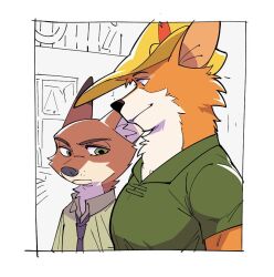 Rule 34 | 2boys, disney, fox, furry, furry male, furry with furry, girl staring at guy&#039;s chest (meme), looking at another, looking at chest, male focus, meme, multiple boys, nick wilde, robin hood (disney), robin hood (disney) (character), sketch, sketch background, unfinished, uochandayo, white background, zootopia