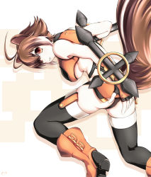 Rule 34 | 1girl, :3, animal ears, antenna hair, arc system works, artist request, ass, blazblue, blazblue: continuum shift, boots, breasts, brown hair, makoto nanaya, microskirt, orange eyes, orange skirt, revealing clothes, short hair, sideboob, skirt, solo, squirrel ears, squirrel tail, tail, thighhighs, tonfa, underboob, weapon, yui (imprinting)