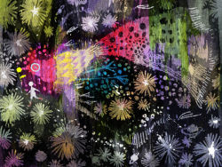 Rule 34 | 1girl, abstract, aerial fireworks, bird, bubble, colorful, fireworks, fish, original, planet, psychedelic, saturn (planet), solo, star (symbol), surreal, yoshida yoshitsugi, yoshitsugi