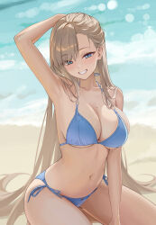 1girl absurdres asuna_(blue_archive) blue_archive breasts brown_hair cleavage highres large_breasts long_hair looking_at_viewer mole mole_on_breast smile solo swimsuit yj_(yojo_san)