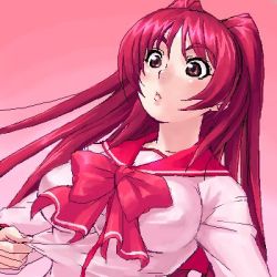 Rule 34 | 00s, 1girl, bow, breasts, impossible clothes, impossible shirt, kousaka tamaki, large breasts, lowres, oekaki, pink bow, red hair, shirt, solo, to heart (series), to heart 2, zen