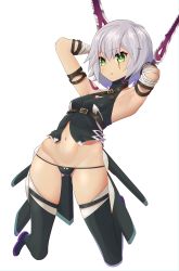 Rule 34 | 1girl, :o, absurdres, arm belt, armpits, arms behind head, arms up, bad id, bad pixiv id, bandaged arm, bandages, bare shoulders, belt, belt buckle, black belt, black footwear, black panties, black shirt, boots, breasts, buckle, dagger, dual wielding, facial scar, fate/apocrypha, fate (series), green eyes, grey hair, groin, hair between eyes, halterneck, highres, holding, holding dagger, holding knife, holding weapon, jack the ripper (fate/apocrypha), knife, looking at viewer, lowleg, lowleg panties, navel, panties, reverse grip, scabbard, scar, scar across eye, scar on cheek, scar on face, sheath, shirt, short hair, shoulder tattoo, simple background, skindentation, sleeveless, sleeveless shirt, small breasts, solo, star (sky), stomach, tama-san, tattoo, thigh boots, thighhighs, turtleneck, underwear, unsheathed, weapon, white background
