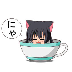 Rule 34 | 1girl, animal ears, black hair, cat ears, chibi, in container, k-on!, nakano azusa, solo, suzunonaruki, twintails