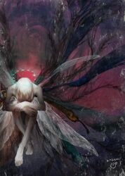 Rule 34 | 1boy, arthropod boy, butterfly wings, completely nude, covered face, dragonfly wings, fate/grand order, fate (series), halo, insect wings, male focus, medium hair, moth wings, nude, oberon (fate), oberon (third ascension) (fate), signature, solo, upl, white hair, wings