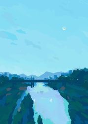 Rule 34 | animated, animated gif, bridge, city, crescent moon, moon, mountainous horizon, night, no humans, original, outdoors, pixel art, river, scenery, toyoi yuuta