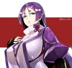 Rule 34 | 1girl, breasts, covered erect nipples, fate/grand order, fate (series), grey eyes, huge breasts, long hair, looking at viewer, minamoto no raikou (fate), parted lips, purple hair, solo, tagme, upper body
