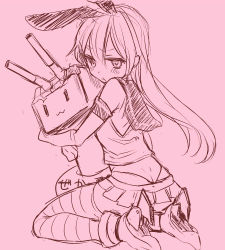 Rule 34 | 10s, 1girl, ass, butt crack, dimples of venus, elbow gloves, epuko, gloves, hairband, hug, kantai collection, long hair, looking at viewer, lowres, monochrome, panties, personification, pout, rensouhou-chan, shimakaze (kancolle), sketch, striped clothes, striped thighhighs, thighhighs, underwear, whale tail (clothing)