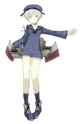 Rule 34 | 10s, 1girl, blue eyes, bottomless, buttons, clothes writing, covered navel, full body, hat, highres, kantai collection, long sleeves, looking at viewer, machinery, military, military uniform, neckerchief, nekoperon, sailor collar, sailor hat, short hair, silver hair, simple background, smile, solo, turret, uniform, white background, z1 leberecht maass (kancolle)