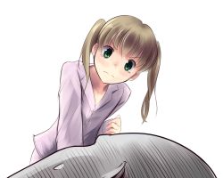Rule 34 | 00s, 1girl, blonde hair, blush, boa (brianoa), colorized, green eyes, maka albarn, pajamas, simple background, soul eater, twintails, white background