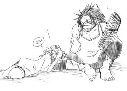 Rule 34 | 00s, 1990s (style), casual, couple, dissidia 012 final fantasy, dissidia final fantasy, final fantasy, final fantasy vi, final fantasy x, jecht, long hair, monochrome, muscular, paper, ponytail, scar, sketch, sleeping, tina branford