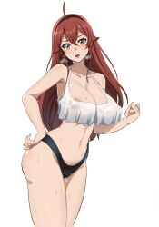 1girl blush breasts eris_greyrat mushoku_tensei open_mouth red_hair solo sweat the_amazing_gambit