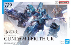 Rule 34 | bandai, beam saber, box art, character name, copyright name, glowing, glowing eyes, green eyes, gundam, gundam lfrith thorn, gundam lfrith ur, gundam suisei no majo, highres, holding, holding sword, holding weapon, logo, mecha, no humans, official art, robot, science fiction, sword, v-fin, weapon