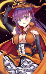 Rule 34 | 10s, 1girl, artist name, bb (fate), bb (fate), bb (fate/extra), breasts, detached sleeves, fate/extra, fate/extra ccc, fate (series), hair ribbon, halloween, halloween costume, highres, i.f.s.f, matou sakura, night, night sky, purple eyes, purple hair, ribbon, sky, solo