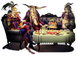 Rule 34 | 00s, 1990s (style), 1girl, 2boys, blonde hair, cefca palazzo, couch, final fantasy, final fantasy ix, final fantasy vi, final fantasy viii, food, grey hair, guernica, kuja, multiple boys, sitting, ultimecia
