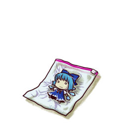 Rule 34 | 1girl, bag, blue hair, bow, chibi, cirno, embodiment of scarlet devil, hair bow, in container, mini person, minigirl, o o, ribbon, simple background, socha, solo, touhou, wings