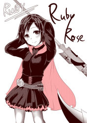 Rule 34 | 1girl, bompay, cape, character name, copyright name, pantyhose, ruby rose, rwby, scythe, short hair, skirt, solo, weapon