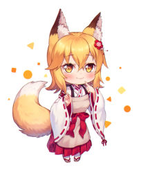 Rule 34 | 1girl, animal ear fluff, animal ears, apron, bad id, bad pixiv id, blonde hair, blush, brown apron, brown eyes, brown footwear, chibi, closed mouth, commentary request, fang, fang out, flower, foreign blue, fox ears, fox girl, fox tail, full body, hair between eyes, hair flower, hair ornament, hakama, hakama skirt, japanese clothes, kimono, long hair, long sleeves, miko, red flower, red hakama, ribbon-trimmed sleeves, ribbon trim, senko (sewayaki kitsune no senko-san), sewayaki kitsune no senko-san, skirt, smile, socks, solo, standing, tail, white kimono, white socks, wide sleeves