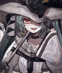 Rule 34 | 1girl, black choker, black gloves, black ribbon, choker, commentary, creatures (company), dark green hair, dark miku (project voltage), earrings, game freak, gloves, hand on headwear, hat, hat ribbon, hatsune miku, jewelry, long sleeves, looking at viewer, luxury ball, naruse (nal1525), nintendo, one eye covered, open mouth, poke ball, pokemon, project voltage, red eyes, ribbon, ring, smile, vocaloid