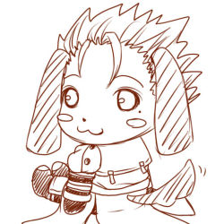 Rule 34 | 1boy, :3, animal ears, blush stickers, chibi, coat, dog ears, dog tail, high collar, long coat, looking at viewer, mole, monochrome, short hair, sitting, spiked hair, tail, tail wagging, trigun, vash the stampede