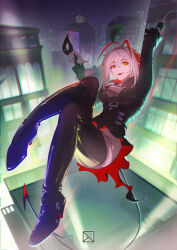 Rule 34 | + +, 1girl, absurdres, ahoge, ambience synesthesia, antenna hair, arknights, arm up, artist name, asymmetrical sleeves, belt, belt buckle, between fingers, black belt, black dress, black footwear, black gloves, black mask, black pantyhose, black tail, blurry, blurry background, boots, breasts, buckle, building, chromatic aberration, city, city lights, cityscape, clear sky, cleavage, collared dress, colored eyelashes, demon girl, demon horns, demon tail, depth of field, domino mask, double-parted bangs, dress, dyed ahoge, elbow gloves, eye mask, eyelashes, fangs, flying, foreshortening, from above, from side, full body, gloves, grey hair, hair between eyes, hand up, high belt, high collar, high heel boots, high heels, highres, holding, holding mask, horns, knee boots, knees up, long hair, long sleeves, looking at viewer, looking up, mask, medium breasts, multicolored tail, multiple belts, night, night sky, njnywy, o-ring, official alternate costume, open mouth, outdoors, pantyhose, red horns, red tail, rooftop, see-through, see-through cleavage, shadow, shiny clothes, shiny footwear, short dress, sidelocks, signature, single bare shoulder, single elbow glove, single sleeve, sky, sleeveless, smile, solo, tail, teeth, tongue, torn clothes, torn pantyhose, two-tone tail, underbust, underlighting, uneven sleeves, unworn headwear, upper teeth only, w (arknights), w (wanted) (arknights), white mask, yellow eyes